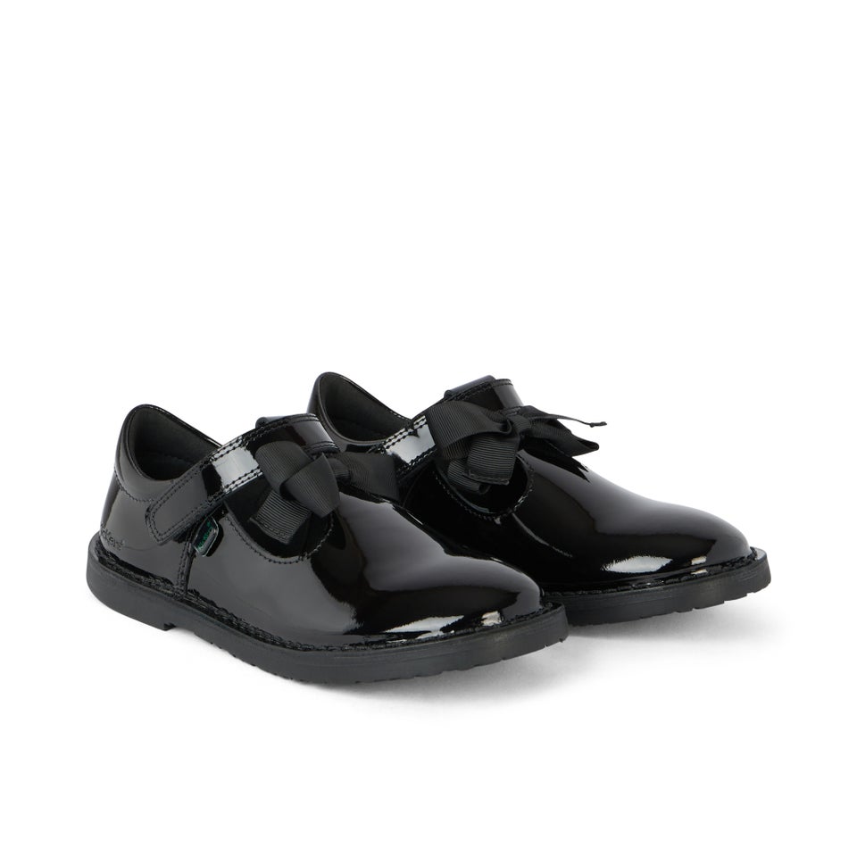 Junior Girls Adlar T Bar Bow Patent Leather Black