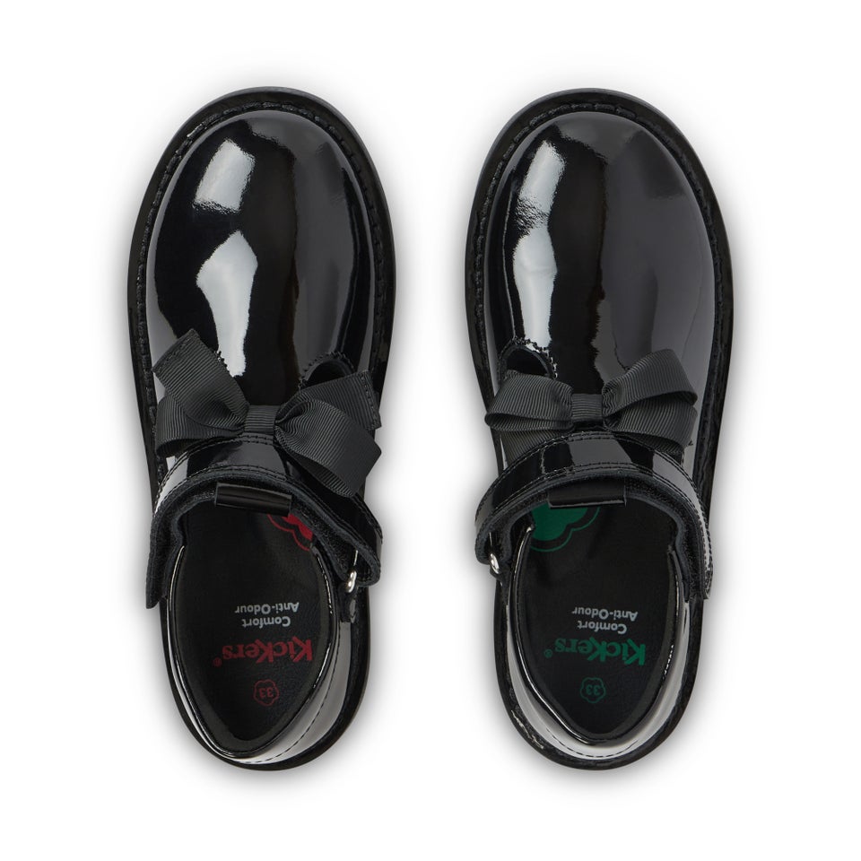 Junior Girls Adlar T Bar Bow Patent Leather Black