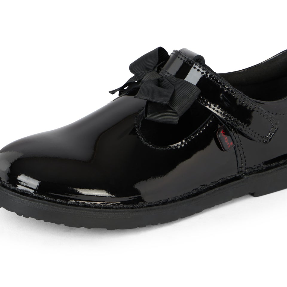 Junior Girls Adlar T Bar Bow Patent Leather Black