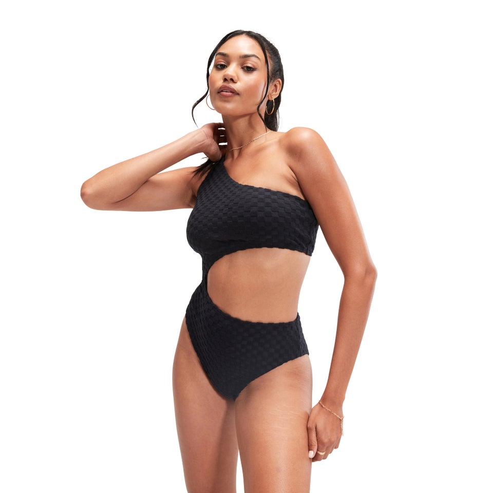 Grauer FLU3NTE asymmetrischer Badeanzug mit Cut-Out