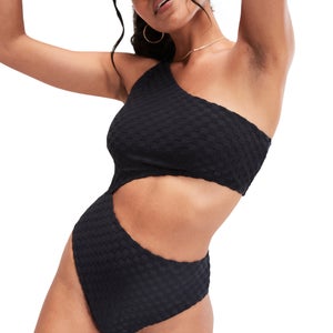 Women's Flu3nte Terry Asymmetrical Cut Out One Piece Black