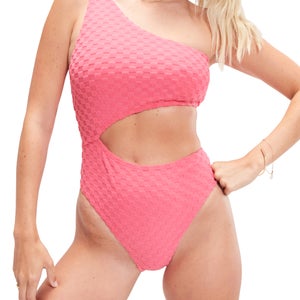 Monopièce à découpe asymétrique en tissu éponge Flu3nte pour femmes, rose