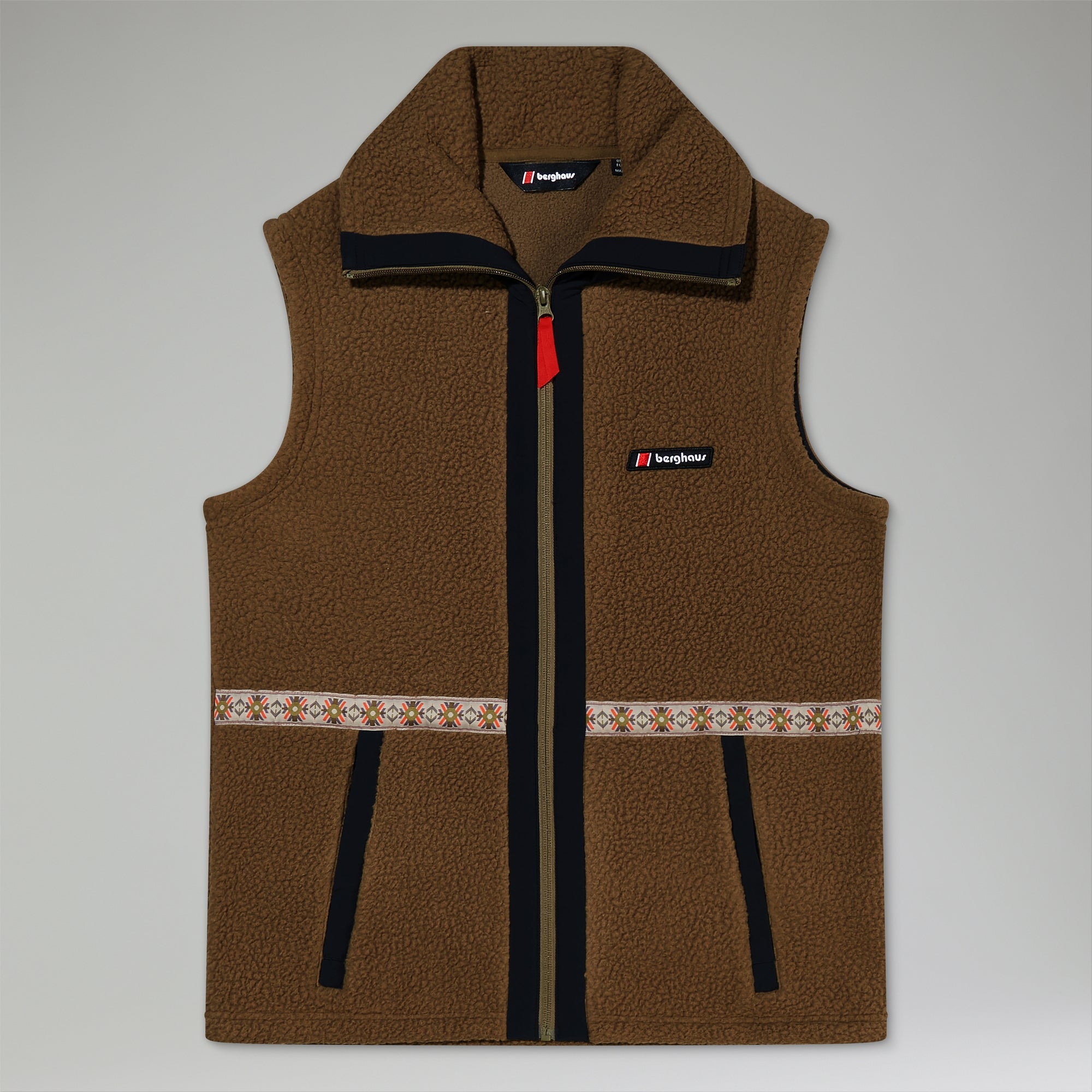 Unisex Rhynie Aztec Fleece Gilet - Brown/Black