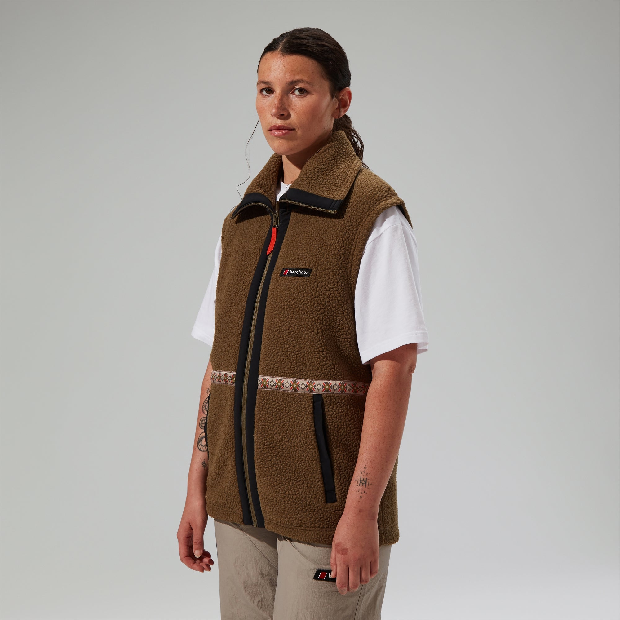 Unisex Rhynie Aztec Fleece Gilet - Brown/Black