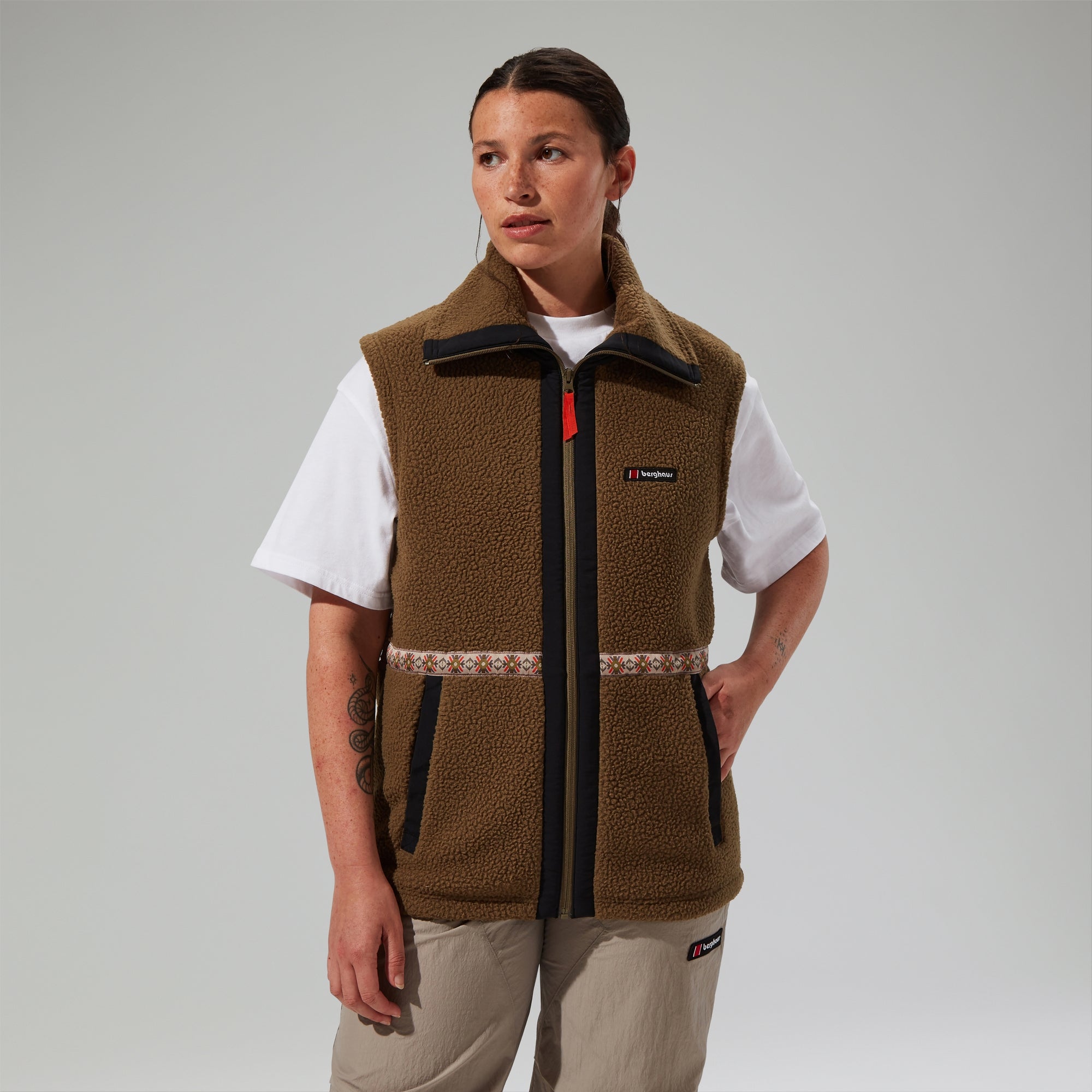 Unisex Rhynie Aztec Fleece Gilet - Brown/Black