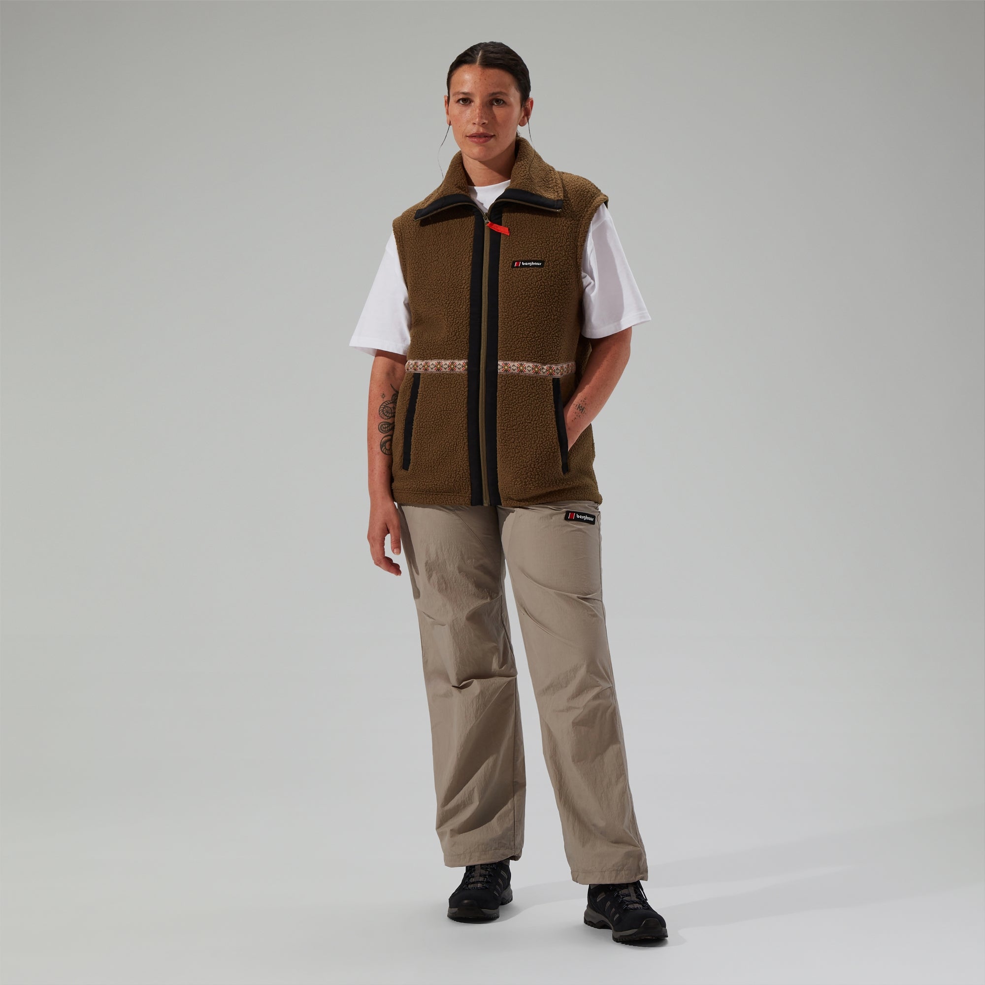 Unisex Rhynie Aztec Fleece Gilet - Brown/Black