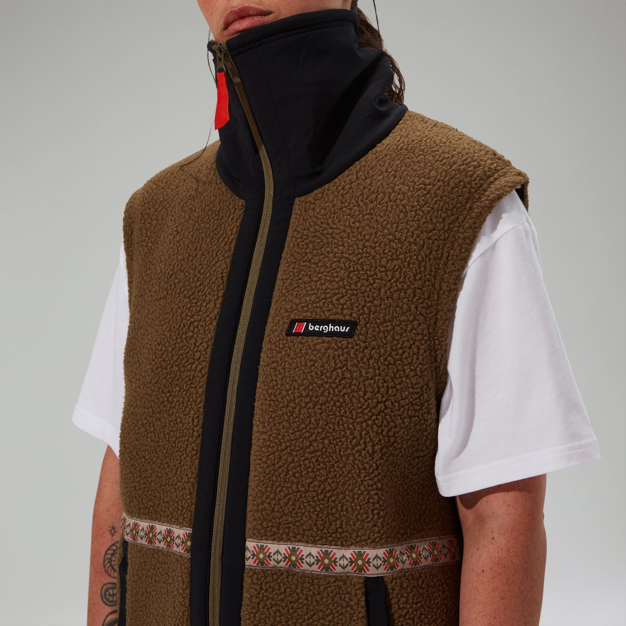 Unisex Rhynie Aztec Fleece Gilet - Brown/Black