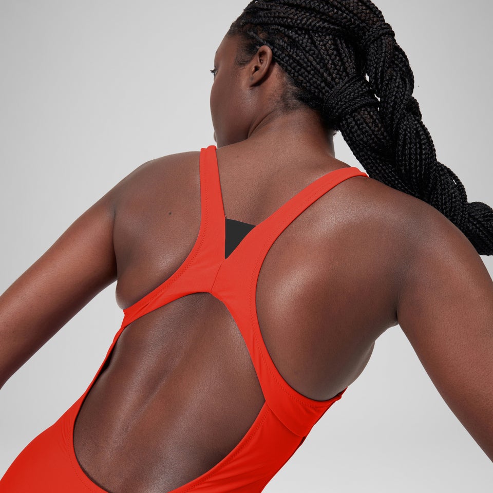 Women's Solid Highneck Swimsuit Red