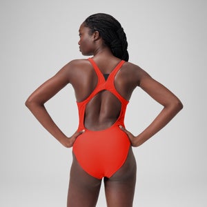 Women's Solid Highneck Swimsuit Red