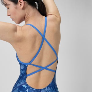 Women's Printed Double Crossback One Piece Blue