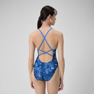 Women's Printed Double Crossback One Piece Blue