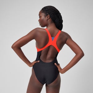 Monopièce à fermeture éclair pour femmes, noir/rouge