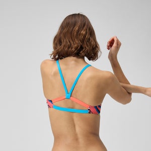 Women's Printed Strappy Fixed Bikini Top Red/Blue