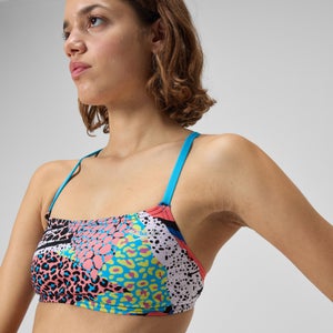 Women's Printed Strappy Fixed Bikini Top Red/Blue