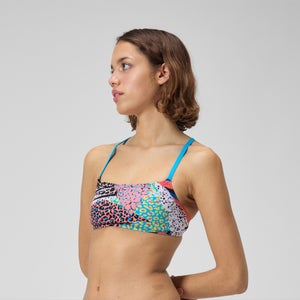 Women's Printed Strappy Fixed Bikini Top Red/Blue