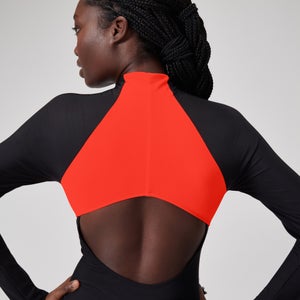 Women's Colourblock Long Sleeve Zip Swimsuit Black/Red