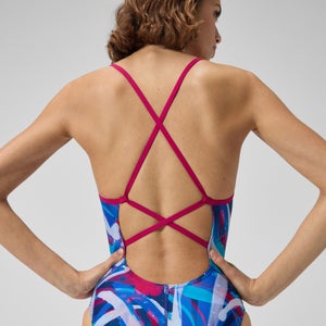 Women's Printed Double Crossback One Piece Blue