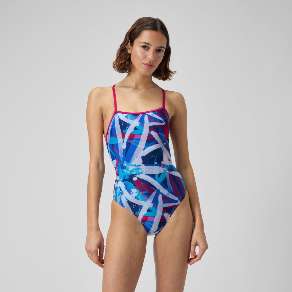 Women's Printed Double Crossback One Piece Blue