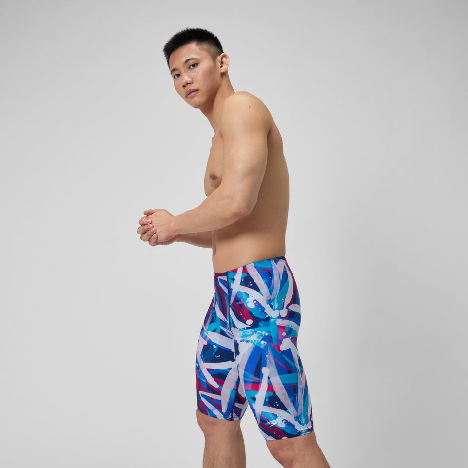 Cuissard de natation à motif imprimé pour hommes, bleu