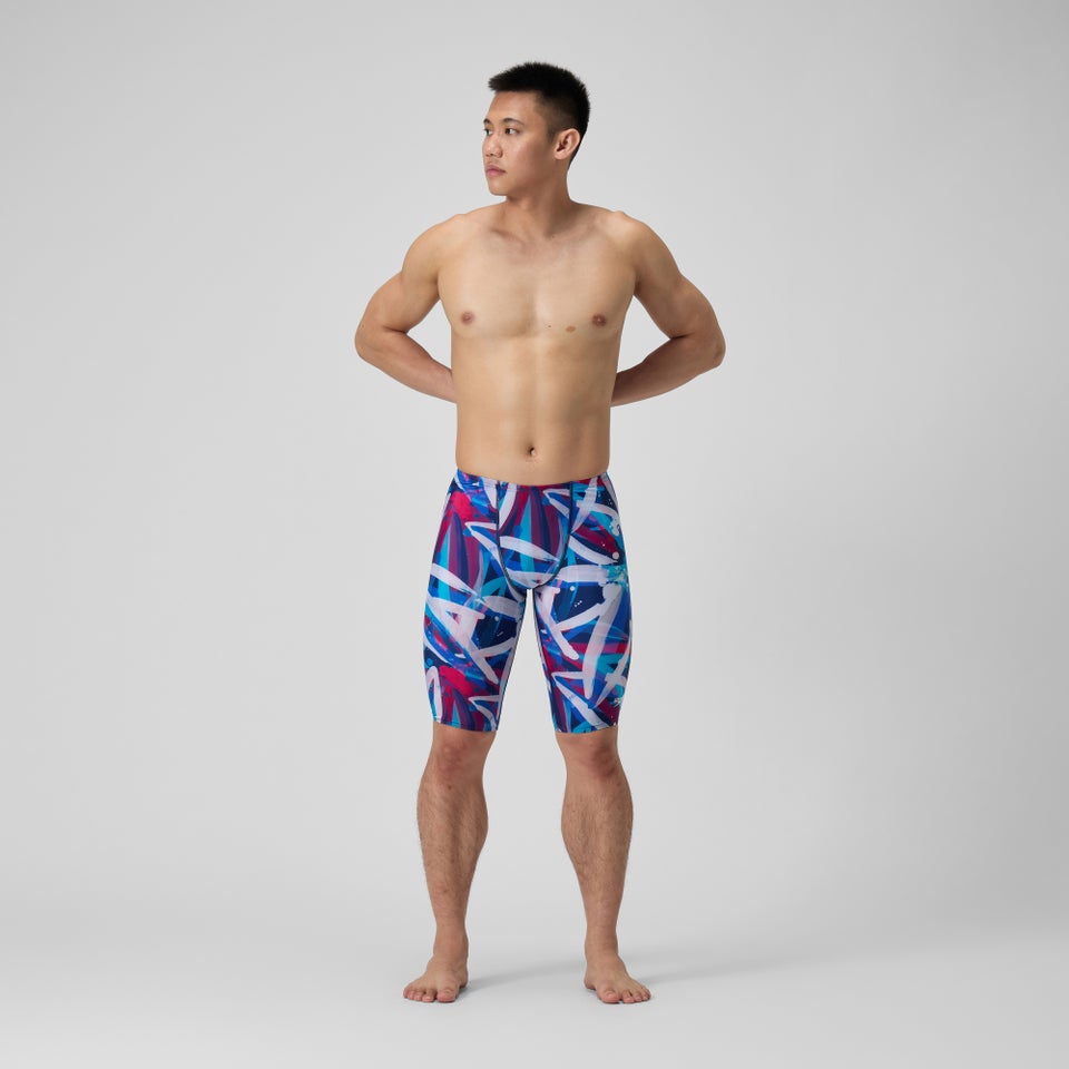 Cuissard de natation à motif imprimé pour hommes, bleu