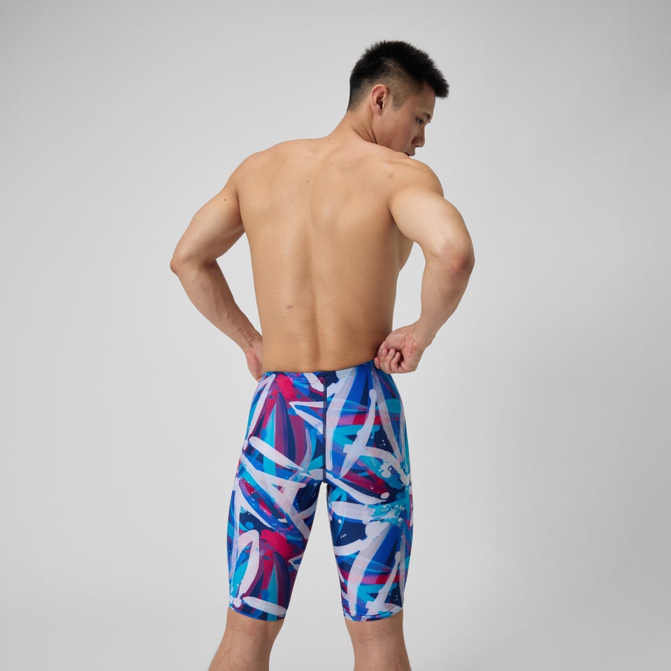 Cuissard de natation à motif imprimé pour hommes, bleu