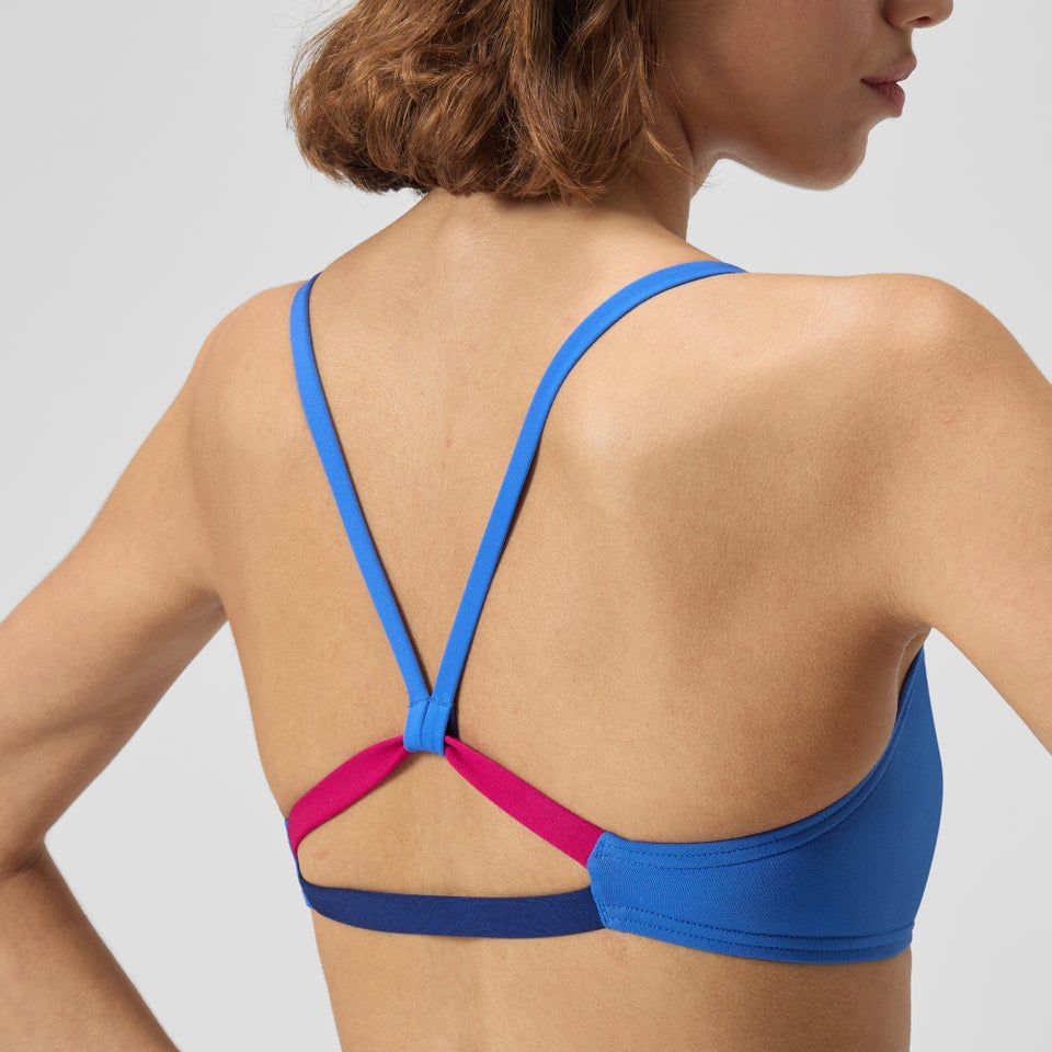 Haut de bikini à bretelles couleur unie et dos fixe pour femmes, bleu