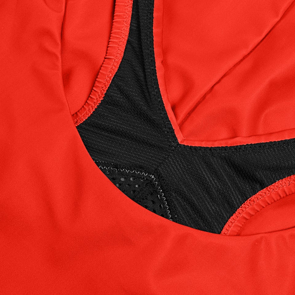 Damen Einfarbiger Badeanzug mit Rundhalsausschnitt und Mesh Rot