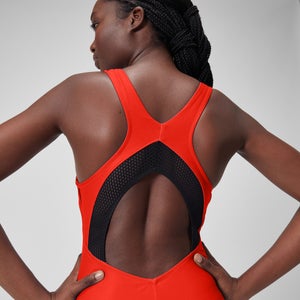 Women's Solid Scoop Mesh One Piece Red