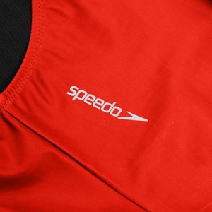 Women's Solid Scoop Mesh One Piece Red