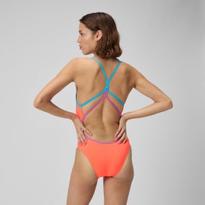 Women's Solid Double Strap One Piece Coral