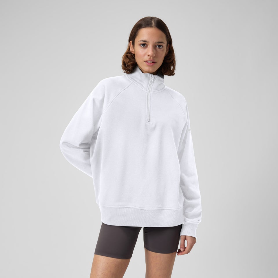 Pull polaire unisexe à 14 zip, blanc