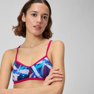 Women's Printed Tie Back Keyhole Top Blue