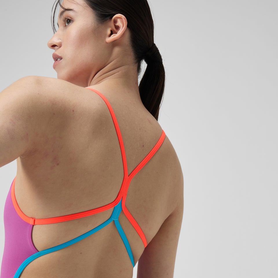 Women's Solid Double Strap One Piece Pink