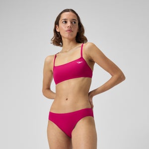 Haut de bikini à bretelles couleur unie et dos fixe pour femmes, rose
