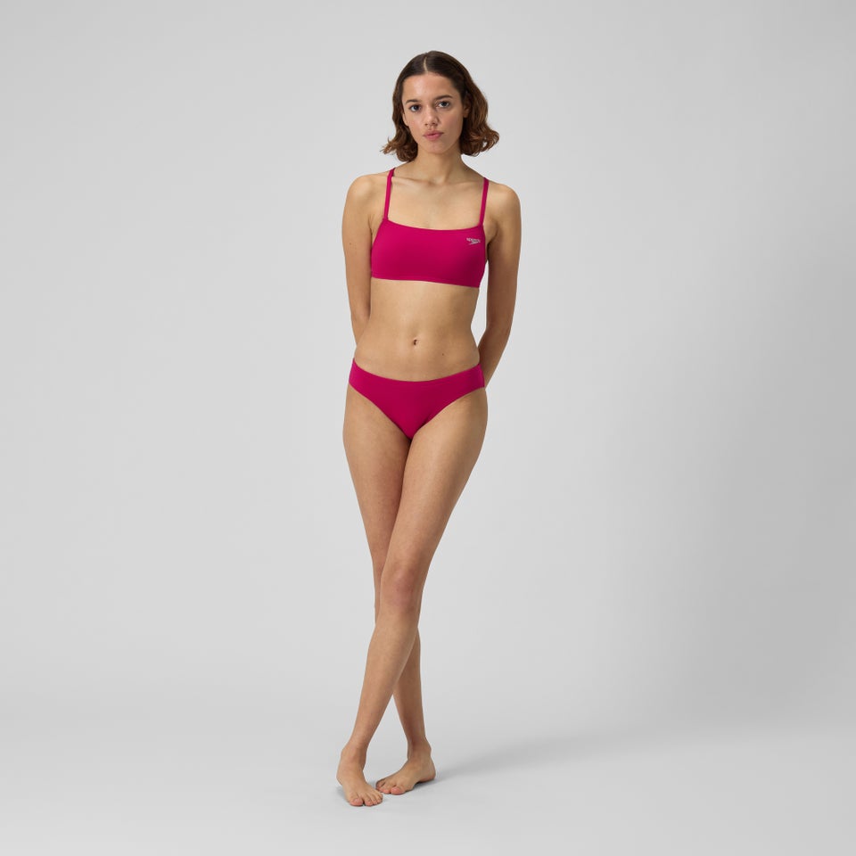 Haut de bikini à bretelles couleur unie et dos fixe pour femmes, rose