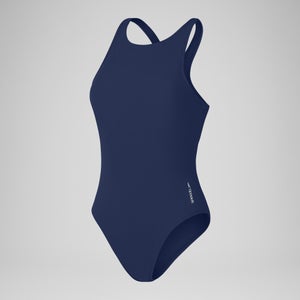 Maillot de bain 1 pièce uni avec maille filet Scoop pour Femmes Bleu céruléen