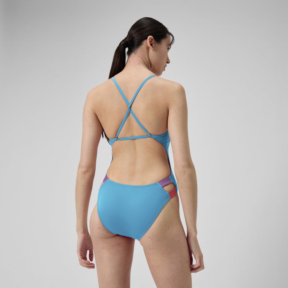 Women's Solid Twist Back One Piece Blue