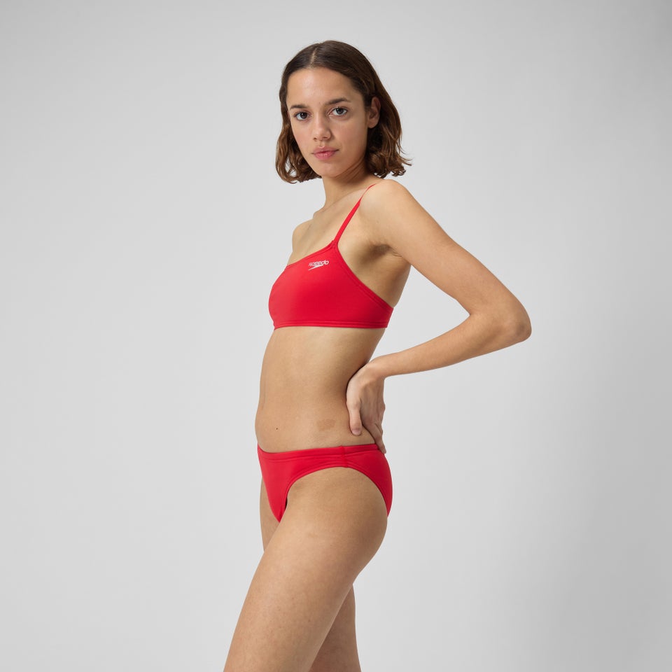 Women's Solid Strappy Fixed Bikini Top Red