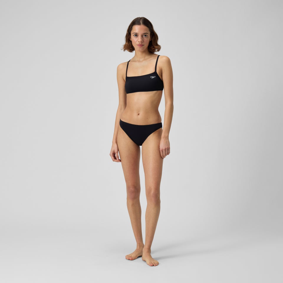 Women's Solid Strappy Fixed Bikini Top Black