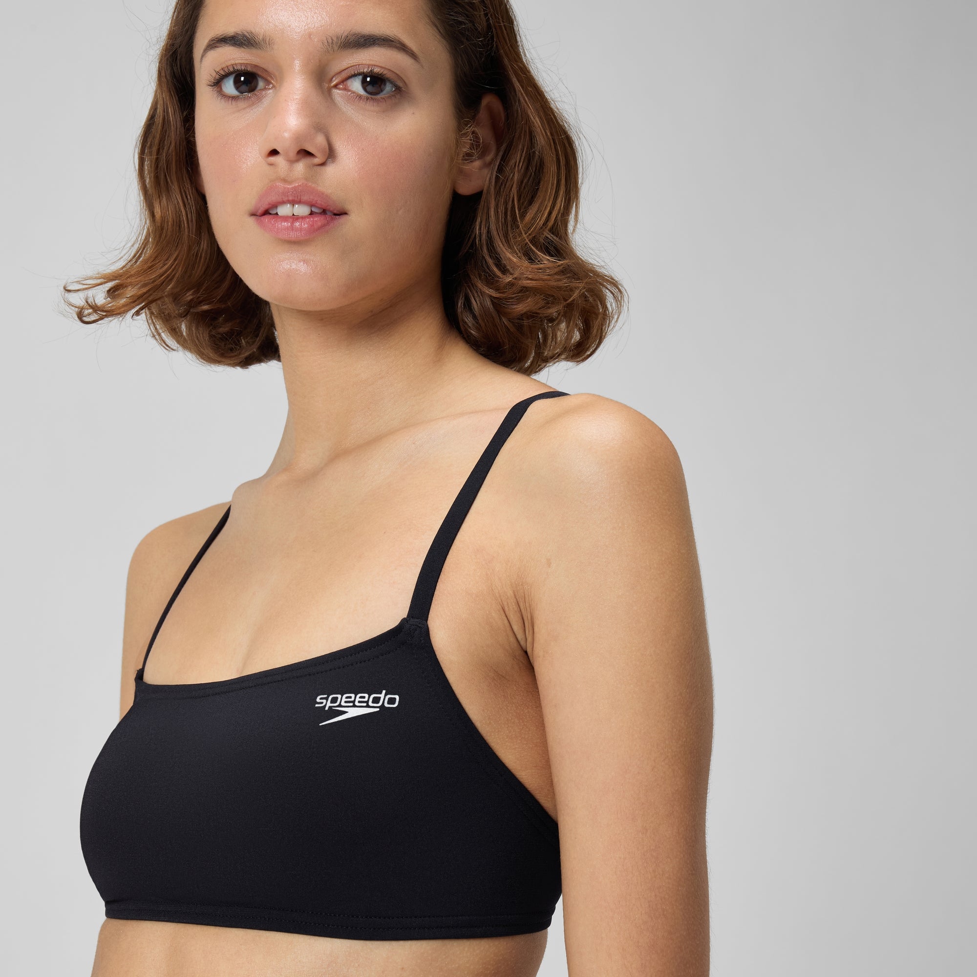 Women's Solid Strappy Fixed Bikini Top Black | Speedo USA
