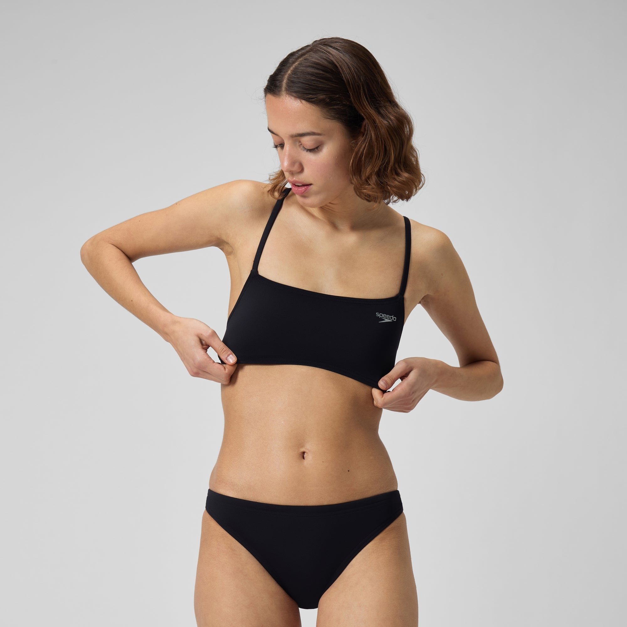 Women's Solid Strappy Fixed Bikini Top Black | Speedo USA