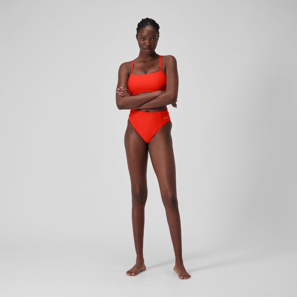 Damen Einfarbige Bikinihose mit hohem Bund Rot