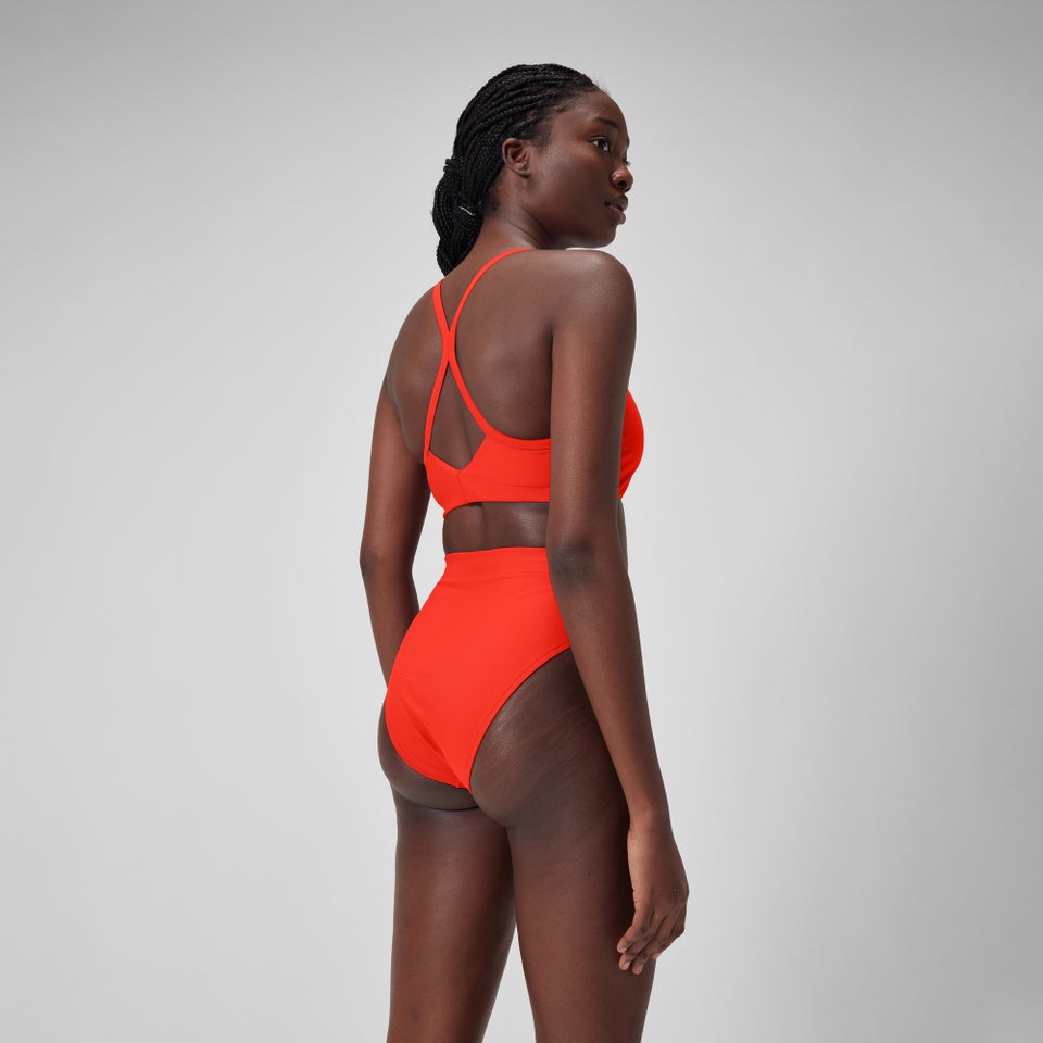 Damen Einfarbige Bikinihose mit hohem Bund Rot