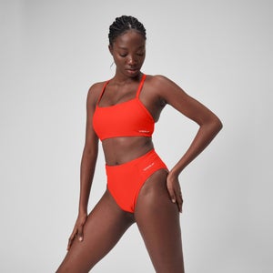 Damen Einfarbige Bikinihose mit hohem Bund Rot