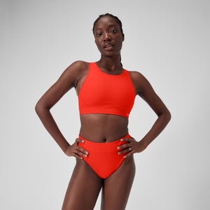 Haut à col montant couleur unie avec maille pour femmes, rouge