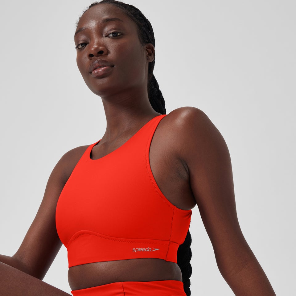 Haut à col montant couleur unie avec maille pour femmes, rouge