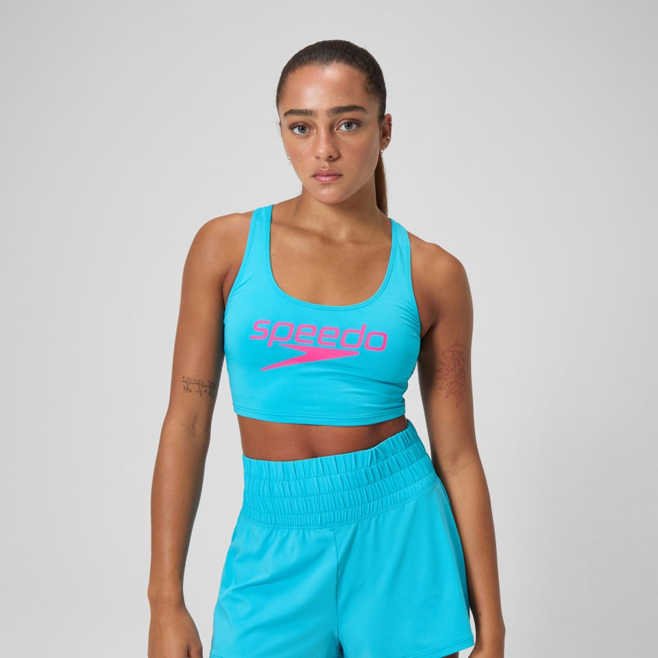 Women's Regan Collection Solid Logo Crop Top Blue