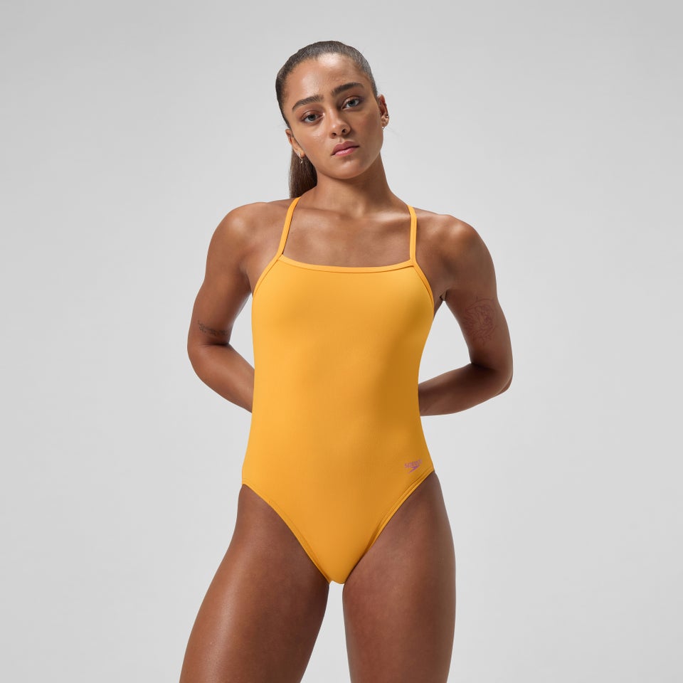 Women's Solid V-Back One Piece Orange