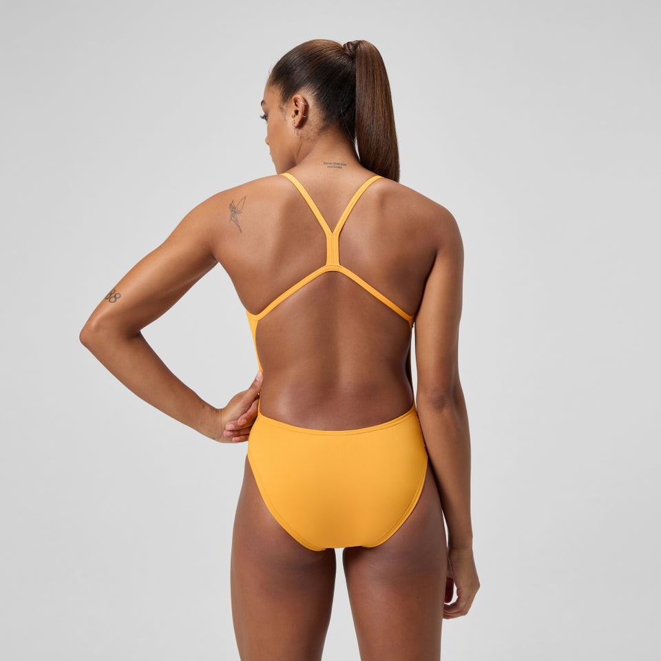 Women's Solid V-Back One Piece Orange