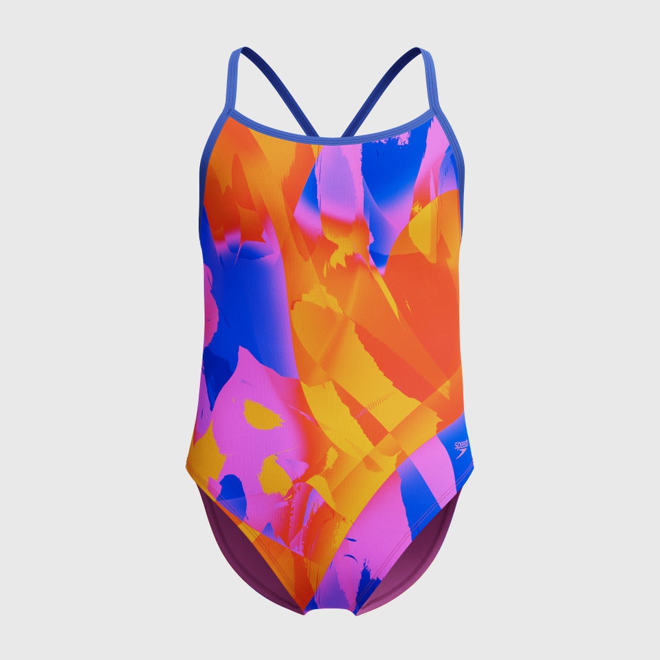 Women's Printed Double Crossback One Piece Pink/Blue